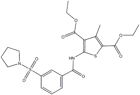 diethyl 3-methyl-5-{[3-(pyrrolidin-1-ylsulfonyl)benzoyl]amino}thiophene-2,4-dicarboxylate 구조식 이미지