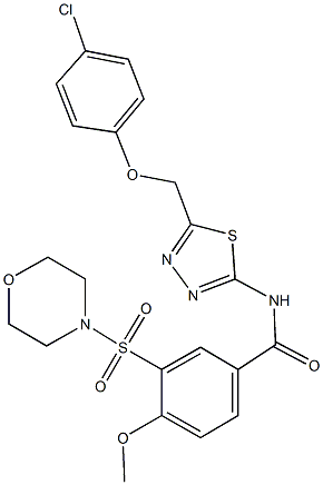 N-{5-[(4-chlorophenoxy)methyl]-1,3,4-thiadiazol-2-yl}-4-methoxy-3-(morpholin-4-ylsulfonyl)benzamide 구조식 이미지