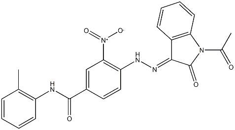 4-[2-(1-acetyl-2-oxo-1,2-dihydro-3H-indol-3-ylidene)hydrazino]-3-nitro-N-(2-methylphenyl)benzamide Structure