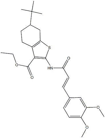 ethyl 6-tert-butyl-2-{[3-(3,4-dimethoxyphenyl)acryloyl]amino}-4,5,6,7-tetrahydro-1-benzothiophene-3-carboxylate 구조식 이미지