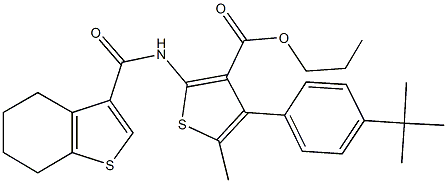 propyl 4-(4-tert-butylphenyl)-5-methyl-2-[(4,5,6,7-tetrahydro-1-benzothien-3-ylcarbonyl)amino]-3-thiophenecarboxylate Structure