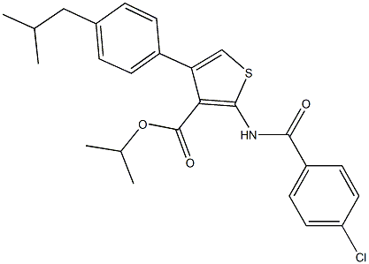 isopropyl 2-[(4-chlorobenzoyl)amino]-4-(4-isobutylphenyl)-3-thiophenecarboxylate 구조식 이미지