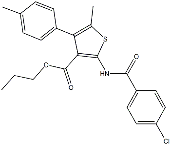 propyl 2-[(4-chlorobenzoyl)amino]-5-methyl-4-(4-methylphenyl)-3-thiophenecarboxylate Structure