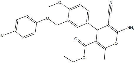 ethyl 6-amino-4-{3-[(4-chlorophenoxy)methyl]-4-methoxyphenyl}-5-cyano-2-methyl-4H-pyran-3-carboxylate Structure