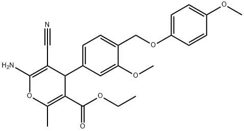 ethyl 6-amino-5-cyano-4-{3-methoxy-4-[(4-methoxyphenoxy)methyl]phenyl}-2-methyl-4H-pyran-3-carboxylate Structure