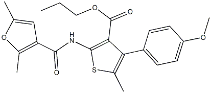 propyl 2-[(2,5-dimethyl-3-furoyl)amino]-4-(4-methoxyphenyl)-5-methyl-3-thiophenecarboxylate 구조식 이미지