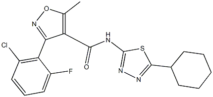 3-(2-chloro-6-fluorophenyl)-N-(5-cyclohexyl-1,3,4-thiadiazol-2-yl)-5-methyl-4-isoxazolecarboxamide Structure