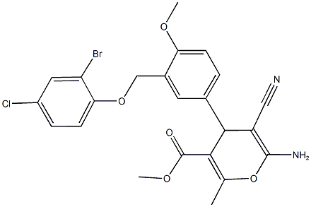 methyl 6-amino-4-{3-[(2-bromo-4-chlorophenoxy)methyl]-4-methoxyphenyl}-5-cyano-2-methyl-4H-pyran-3-carboxylate 구조식 이미지