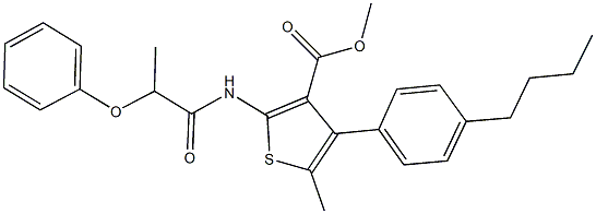 methyl 4-(4-butylphenyl)-5-methyl-2-[(2-phenoxypropanoyl)amino]-3-thiophenecarboxylate 구조식 이미지