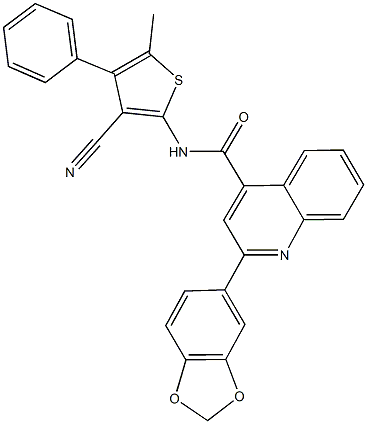 2-(1,3-benzodioxol-5-yl)-N-(3-cyano-5-methyl-4-phenyl-2-thienyl)-4-quinolinecarboxamide Structure