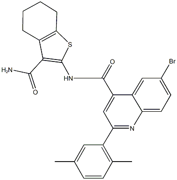 N-[3-(aminocarbonyl)-4,5,6,7-tetrahydro-1-benzothien-2-yl]-6-bromo-2-(2,5-dimethylphenyl)-4-quinolinecarboxamide 구조식 이미지