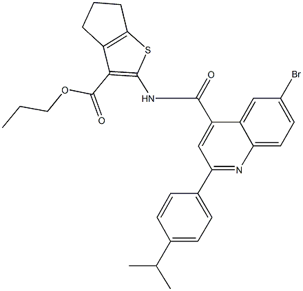 propyl 2-({[6-bromo-2-(4-isopropylphenyl)-4-quinolinyl]carbonyl}amino)-5,6-dihydro-4H-cyclopenta[b]thiophene-3-carboxylate Structure