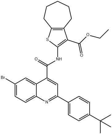 ethyl 2-({[6-bromo-2-(4-tert-butylphenyl)-4-quinolinyl]carbonyl}amino)-5,6,7,8-tetrahydro-4H-cyclohepta[b]thiophene-3-carboxylate Structure