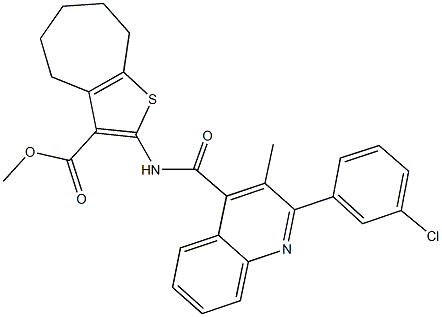 methyl 2-({[2-(3-chlorophenyl)-3-methyl-4-quinolinyl]carbonyl}amino)-5,6,7,8-tetrahydro-4H-cyclohepta[b]thiophene-3-carboxylate 구조식 이미지