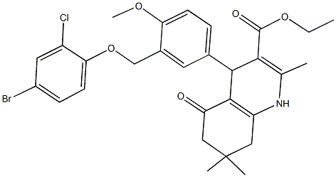 ethyl 4-{3-[(4-bromo-2-chlorophenoxy)methyl]-4-methoxyphenyl}-2,7,7-trimethyl-5-oxo-1,4,5,6,7,8-hexahydro-3-quinolinecarboxylate Structure