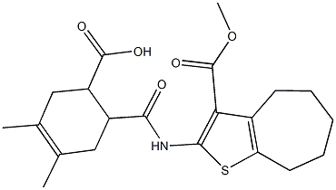 6-({[3-(methoxycarbonyl)-5,6,7,8-tetrahydro-4H-cyclohepta[b]thien-2-yl]amino}carbonyl)-3,4-dimethyl-3-cyclohexene-1-carboxylic acid 구조식 이미지
