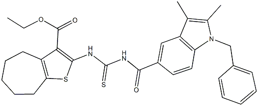 ethyl 2-[({[(1-benzyl-2,3-dimethyl-1H-indol-5-yl)carbonyl]amino}carbothioyl)amino]-5,6,7,8-tetrahydro-4H-cyclohepta[b]thiophene-3-carboxylate 구조식 이미지