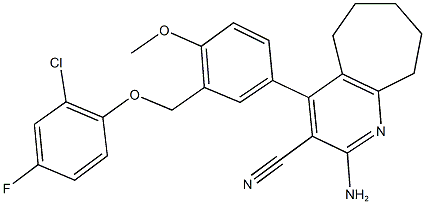 2-amino-4-{3-[(2-chloro-4-fluorophenoxy)methyl]-4-methoxyphenyl}-6,7,8,9-tetrahydro-5H-cyclohepta[b]pyridine-3-carbonitrile 구조식 이미지