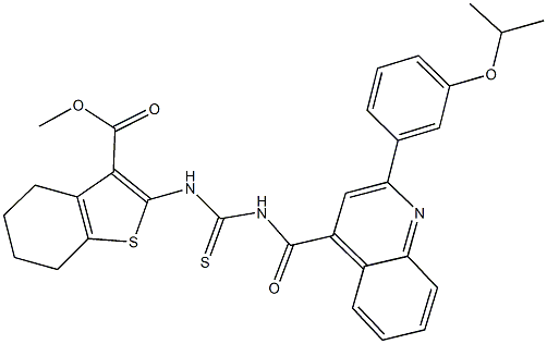 methyl 2-{[({[2-(3-isopropoxyphenyl)-4-quinolinyl]carbonyl}amino)carbothioyl]amino}-4,5,6,7-tetrahydro-1-benzothiophene-3-carboxylate 구조식 이미지
