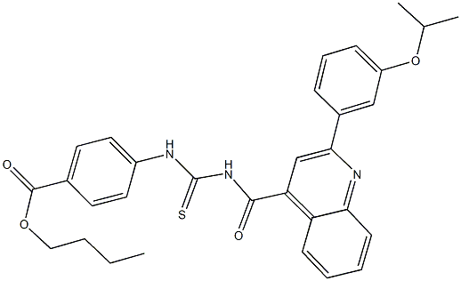 butyl 4-{[({[2-(3-isopropoxyphenyl)-4-quinolinyl]carbonyl}amino)carbothioyl]amino}benzoate 구조식 이미지