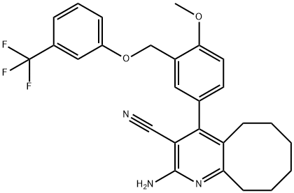 2-amino-4-(4-methoxy-3-{[3-(trifluoromethyl)phenoxy]methyl}phenyl)-5,6,7,8,9,10-hexahydrocycloocta[b]pyridine-3-carbonitrile 구조식 이미지