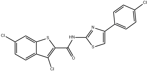 3,6-dichloro-N-[4-(4-chlorophenyl)-1,3-thiazol-2-yl]-1-benzothiophene-2-carboxamide 구조식 이미지