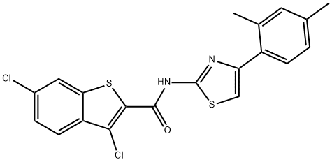 3,6-dichloro-N-[4-(2,4-dimethylphenyl)-1,3-thiazol-2-yl]-1-benzothiophene-2-carboxamide 구조식 이미지