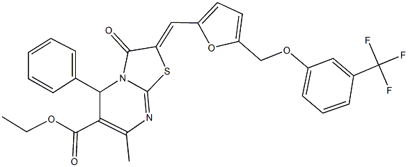 ethyl 7-methyl-3-oxo-5-phenyl-2-[(5-{[3-(trifluoromethyl)phenoxy]methyl}-2-furyl)methylene]-2,3-dihydro-5H-[1,3]thiazolo[3,2-a]pyrimidine-6-carboxylate Structure