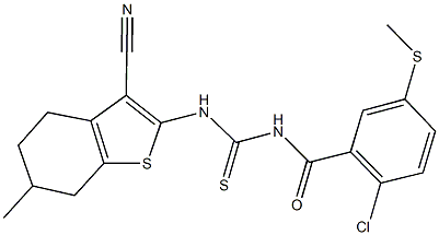 N-[2-chloro-5-(methylsulfanyl)benzoyl]-N'-(3-cyano-6-methyl-4,5,6,7-tetrahydro-1-benzothien-2-yl)thiourea 구조식 이미지