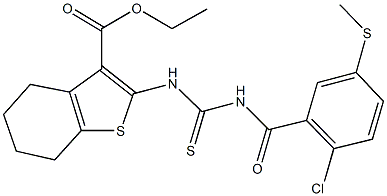 ethyl 2-[({[2-chloro-5-(methylsulfanyl)benzoyl]amino}carbothioyl)amino]-4,5,6,7-tetrahydro-1-benzothiophene-3-carboxylate 구조식 이미지