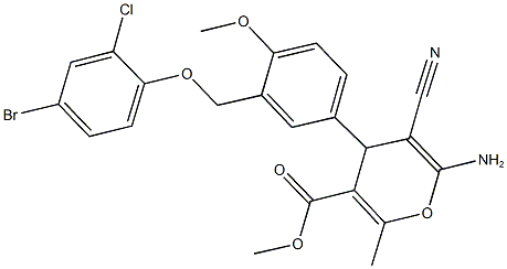 methyl 6-amino-4-{3-[(4-bromo-2-chlorophenoxy)methyl]-4-methoxyphenyl}-5-cyano-2-methyl-4H-pyran-3-carboxylate Structure