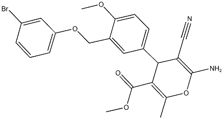 methyl 6-amino-4-{3-[(3-bromophenoxy)methyl]-4-methoxyphenyl}-5-cyano-2-methyl-4H-pyran-3-carboxylate 구조식 이미지