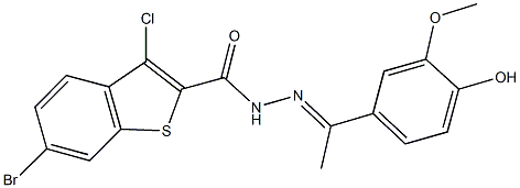 6-bromo-3-chloro-N'-[1-(4-hydroxy-3-methoxyphenyl)ethylidene]-1-benzothiophene-2-carbohydrazide 구조식 이미지