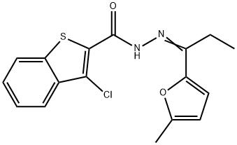 3-chloro-N'-[1-(5-methyl-2-furyl)propylidene]-1-benzothiophene-2-carbohydrazide 구조식 이미지