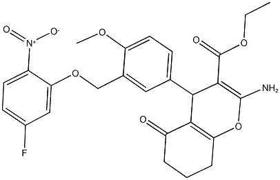 ethyl 2-amino-4-[3-({5-fluoro-2-nitrophenoxy}methyl)-4-methoxyphenyl]-5-oxo-5,6,7,8-tetrahydro-4H-chromene-3-carboxylate Structure