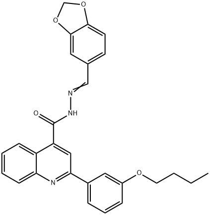 N'-(1,3-benzodioxol-5-ylmethylene)-2-(3-butoxyphenyl)-4-quinolinecarbohydrazide 구조식 이미지