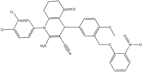 2-amino-1-(3,4-dichlorophenyl)-4-[3-({2-nitrophenoxy}methyl)-4-methoxyphenyl]-5-oxo-1,4,5,6,7,8-hexahydro-3-quinolinecarbonitrile 구조식 이미지