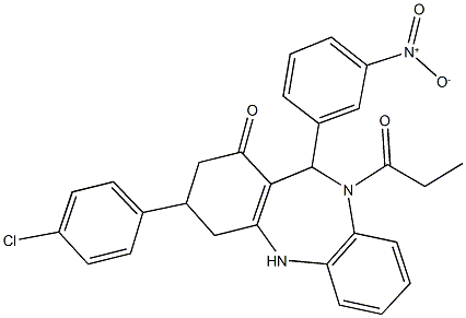 3-(4-chlorophenyl)-11-{3-nitrophenyl}-10-propionyl-2,3,4,5,10,11-hexahydro-1H-dibenzo[b,e][1,4]diazepin-1-one Structure