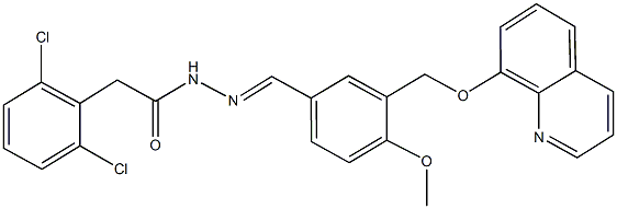 2-(2,6-dichlorophenyl)-N'-{4-methoxy-3-[(8-quinolinyloxy)methyl]benzylidene}acetohydrazide 구조식 이미지