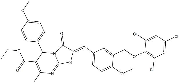 ethyl 5-(4-methoxyphenyl)-2-{4-methoxy-3-[(2,4,6-trichlorophenoxy)methyl]benzylidene}-7-methyl-3-oxo-2,3-dihydro-5H-[1,3]thiazolo[3,2-a]pyrimidine-6-carboxylate Structure