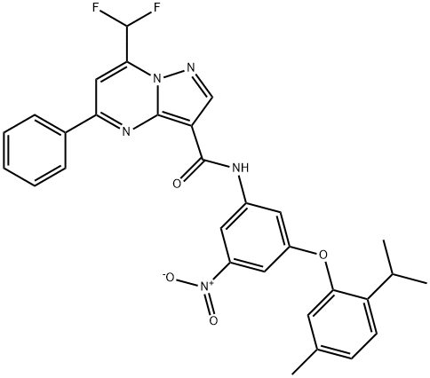 7-(difluoromethyl)-N-[3-nitro-5-(2-isopropyl-5-methylphenoxy)phenyl]-5-phenylpyrazolo[1,5-a]pyrimidine-3-carboxamide Structure