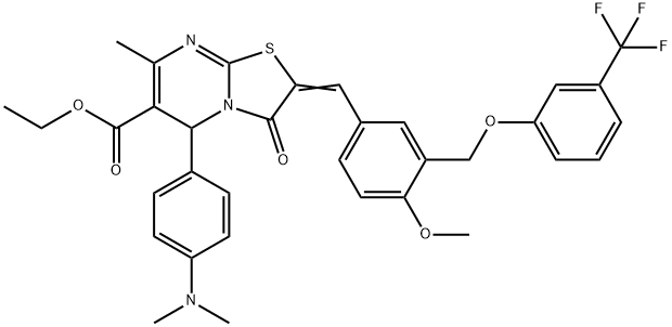 ethyl 5-[4-(dimethylamino)phenyl]-2-(4-methoxy-3-{[3-(trifluoromethyl)phenoxy]methyl}benzylidene)-7-methyl-3-oxo-2,3-dihydro-5H-[1,3]thiazolo[3,2-a]pyrimidine-6-carboxylate Structure