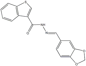 N'-(1,3-benzodioxol-5-ylmethylene)-1-benzothiophene-3-carbohydrazide 구조식 이미지