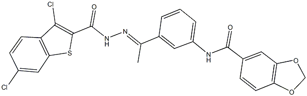 N-(3-{N-[(3,6-dichloro-1-benzothien-2-yl)carbonyl]ethanehydrazonoyl}phenyl)-1,3-benzodioxole-5-carboxamide Structure