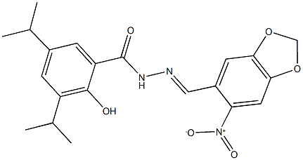 2-hydroxy-N'-({6-nitro-1,3-benzodioxol-5-yl}methylene)-3,5-diisopropylbenzohydrazide 구조식 이미지