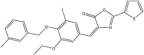 4-{3-ethoxy-5-iodo-4-[(3-methylbenzyl)oxy]benzylidene}-2-(2-thienyl)-1,3-oxazol-5(4H)-one 구조식 이미지