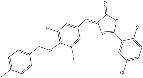 2-(2,5-dichlorophenyl)-4-{3,5-diiodo-4-[(4-methylbenzyl)oxy]benzylidene}-1,3-oxazol-5(4H)-one 구조식 이미지