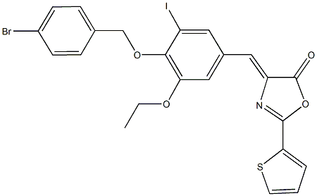 4-{4-[(4-bromobenzyl)oxy]-3-ethoxy-5-iodobenzylidene}-2-(2-thienyl)-1,3-oxazol-5(4H)-one Structure