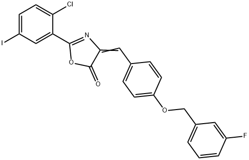 2-(2-chloro-5-iodophenyl)-4-{4-[(3-fluorobenzyl)oxy]benzylidene}-1,3-oxazol-5(4H)-one Structure