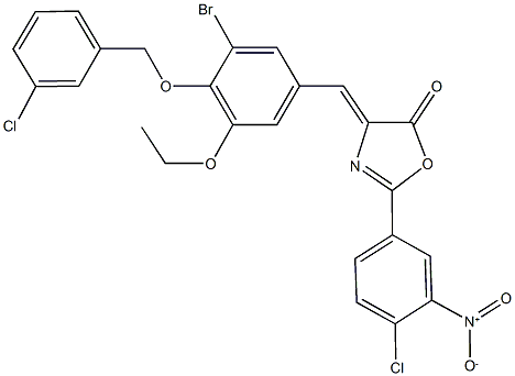 4-{3-bromo-4-[(3-chlorobenzyl)oxy]-5-ethoxybenzylidene}-2-{4-chloro-3-nitrophenyl}-1,3-oxazol-5(4H)-one 구조식 이미지